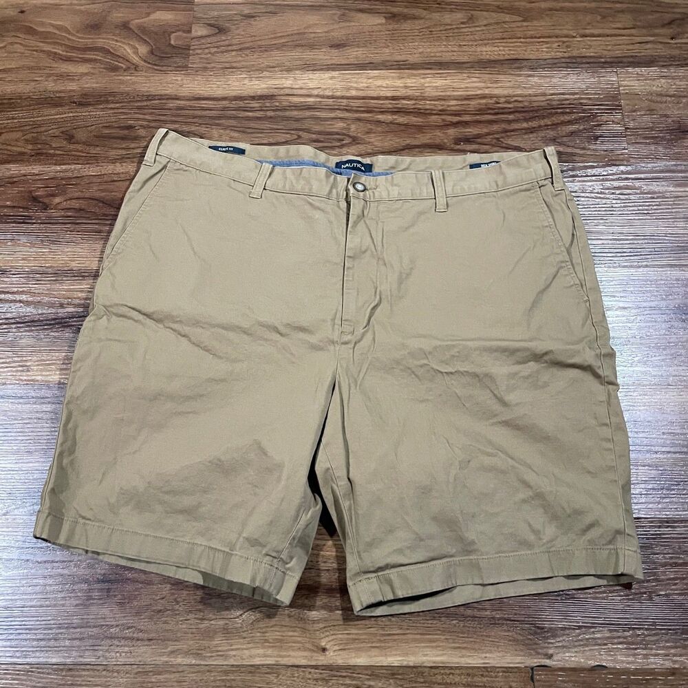 Nautica Deck Classic Fit Stretch Shorts Brown Casual Chino Cotton Men's Size 42W